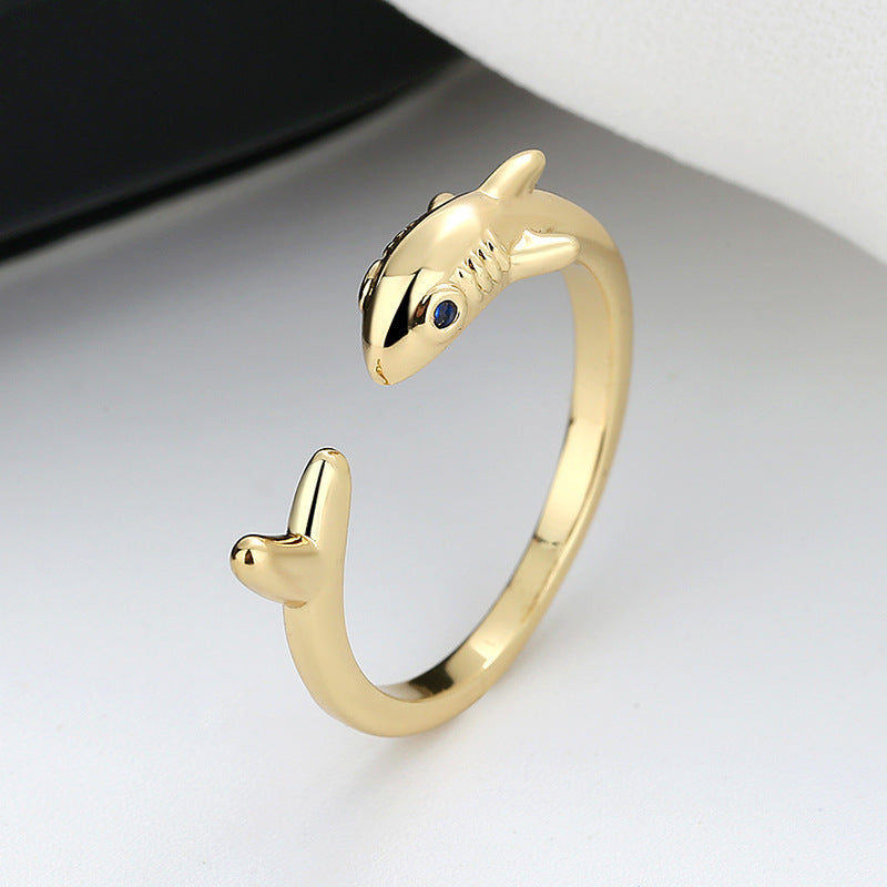 Women's & Men's Shark Open Creative Personality Sier Plated Rings