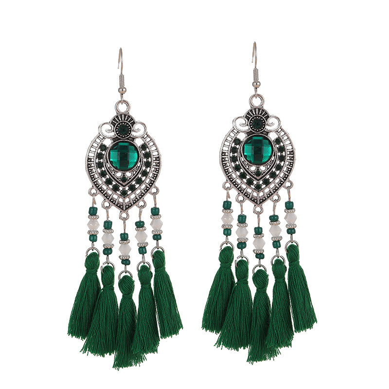 Daisy Vintage Oval Diamond Tassel Leaf-shaped Earrings