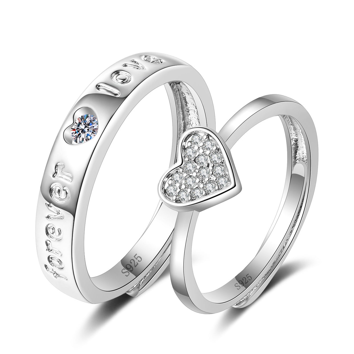 Women's & Men's Couple Sier Plated Jewelry Open Live Rings