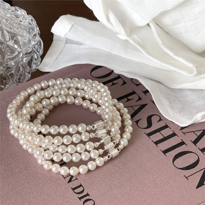 Pearl Female Summer Sterling Sier Magnetic Buckle Bracelets