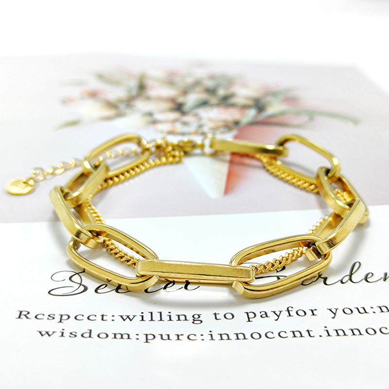 Women's Titanium Steel Vintage Fashionable Golden Long Bracelets