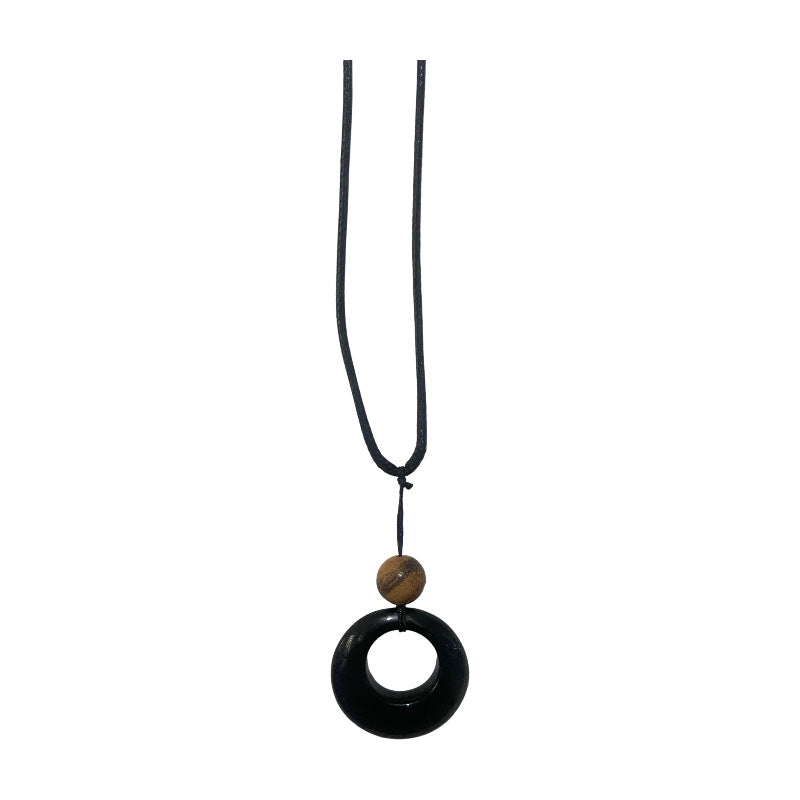 Women's Black Rope Long Sweater Chain Design Necklaces