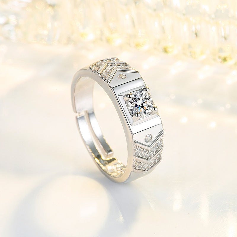 Women's & Men's Imitation Moissanite Crown Open Wedding Simple Rings