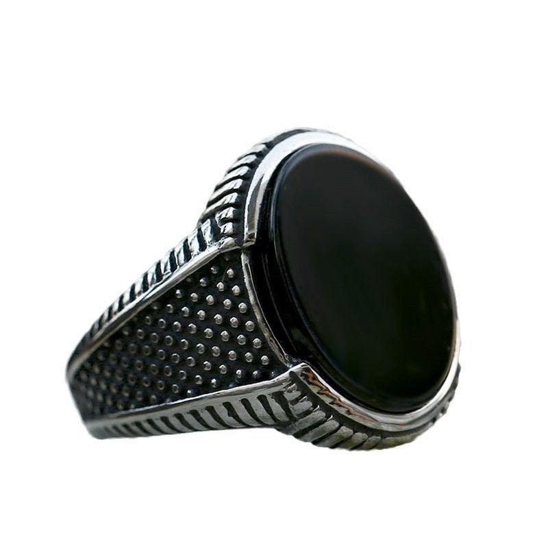 Men's Black Agate Fashion Punk Hip Hop Rings