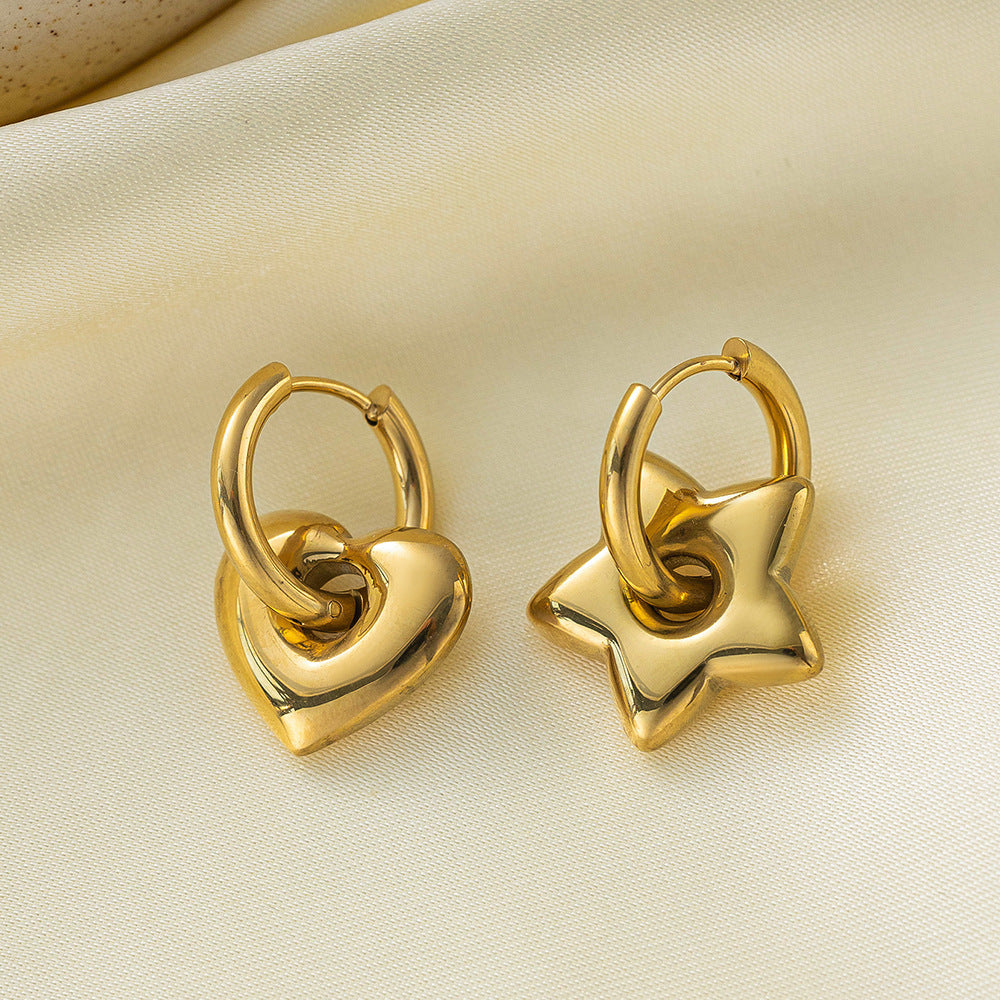 Women's Simple Fresh Style Love Five-pointed Star Yun Little Heart-shaped Earrings