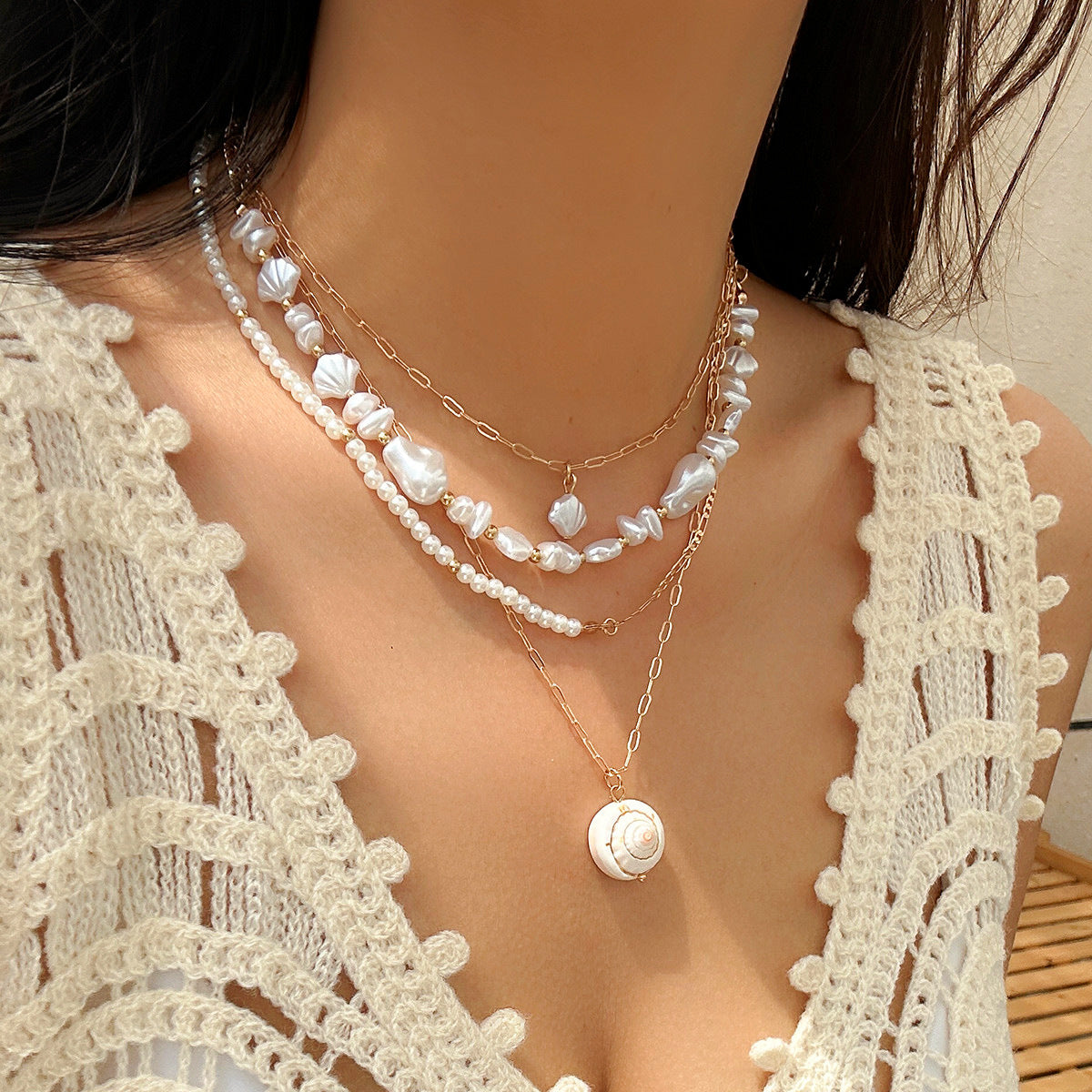 Beaded Shell Ocean Style Vintage Gravel Necklaces