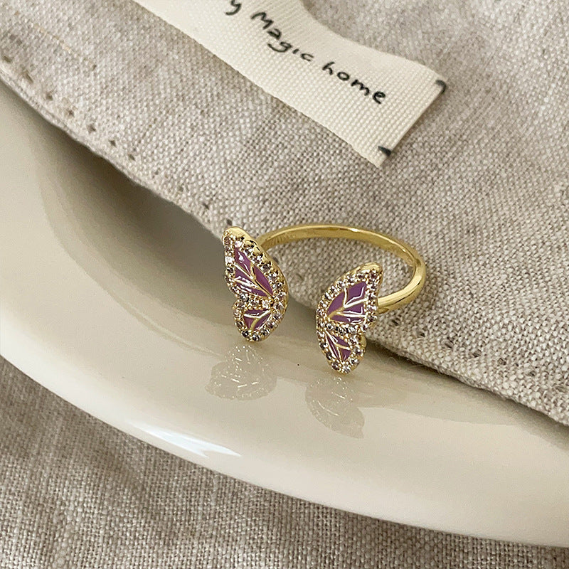 Sweet Cute Color Butterfly Opening Collection Female Personality Rings
