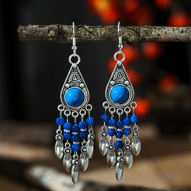 Turquoise Ethnic Style Retro Alloy Yunnan Earrings