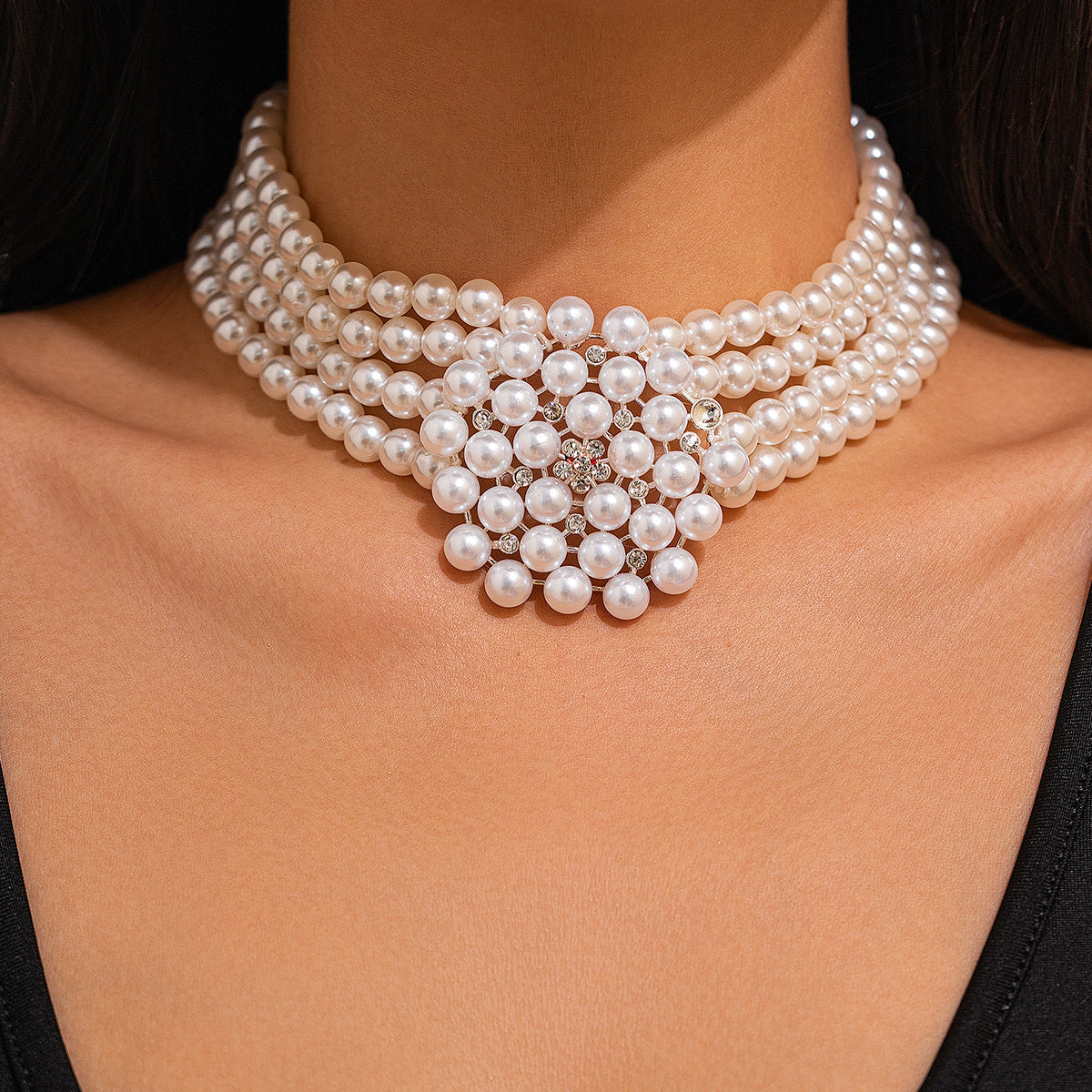 Ornament Retro Patchwork Imitation Pearl French Necklaces