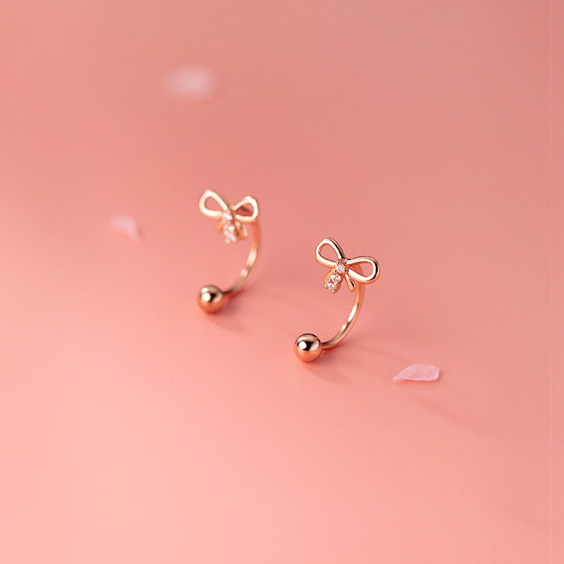 Women's Love Lodge Sterling Sier Bow Thread Ear Hooks Simple Earrings