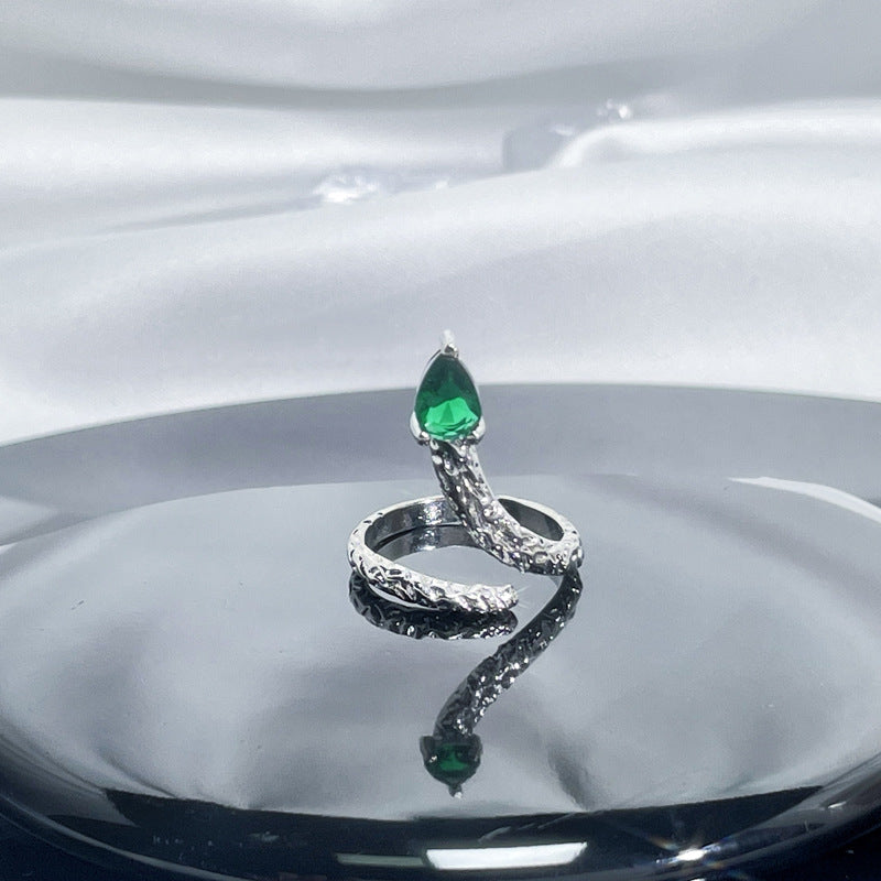 Women's Retro Green Zircon Drip Glazed Temperamental Cold Rings