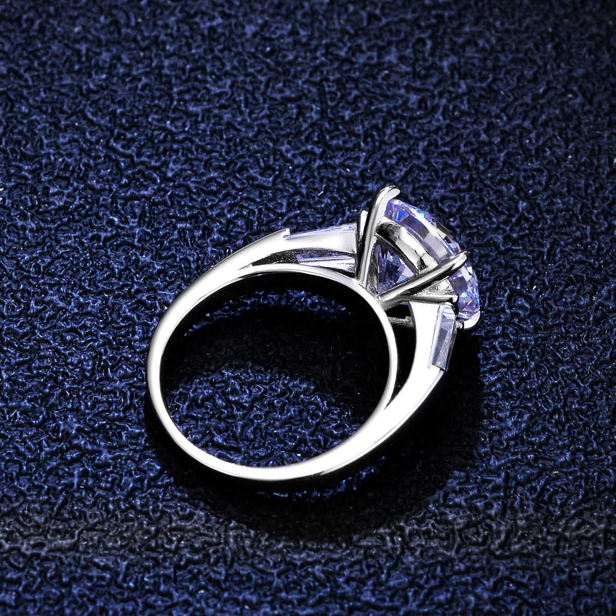 Women's Sier Karat Moissanite Double Row Big Diamond Rings