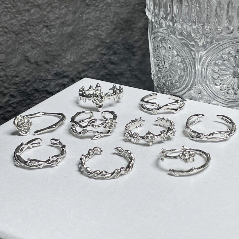 Simple Thorn Rose Open Female Irregular Texture Pleated Rings