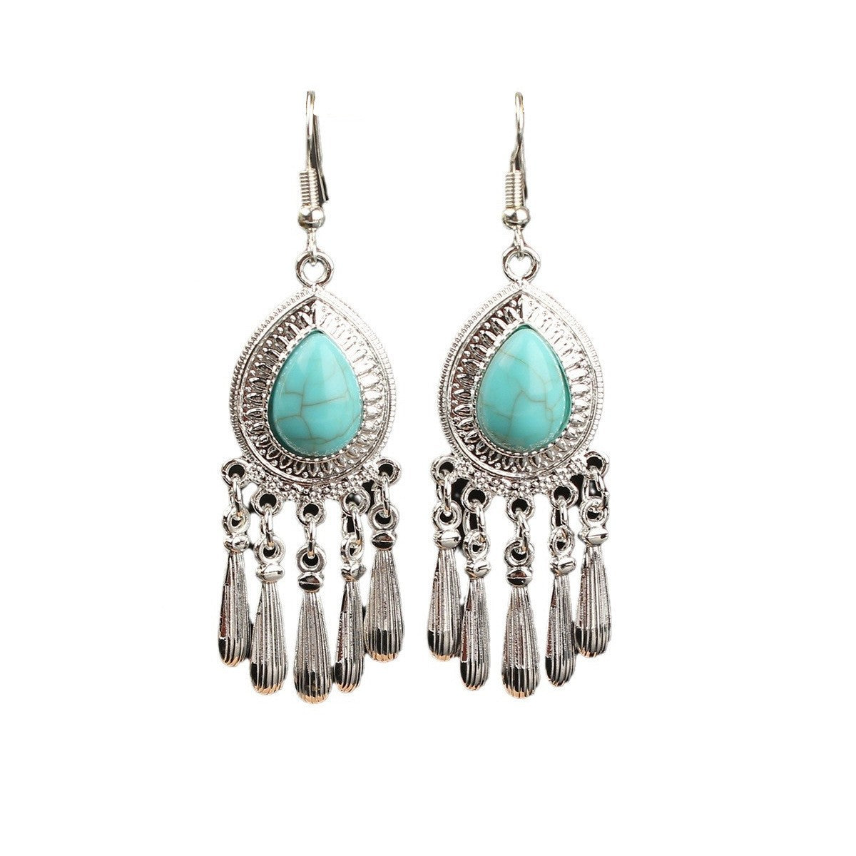 Ethnic Style Miao Sier Turquoise Tassel Earrings