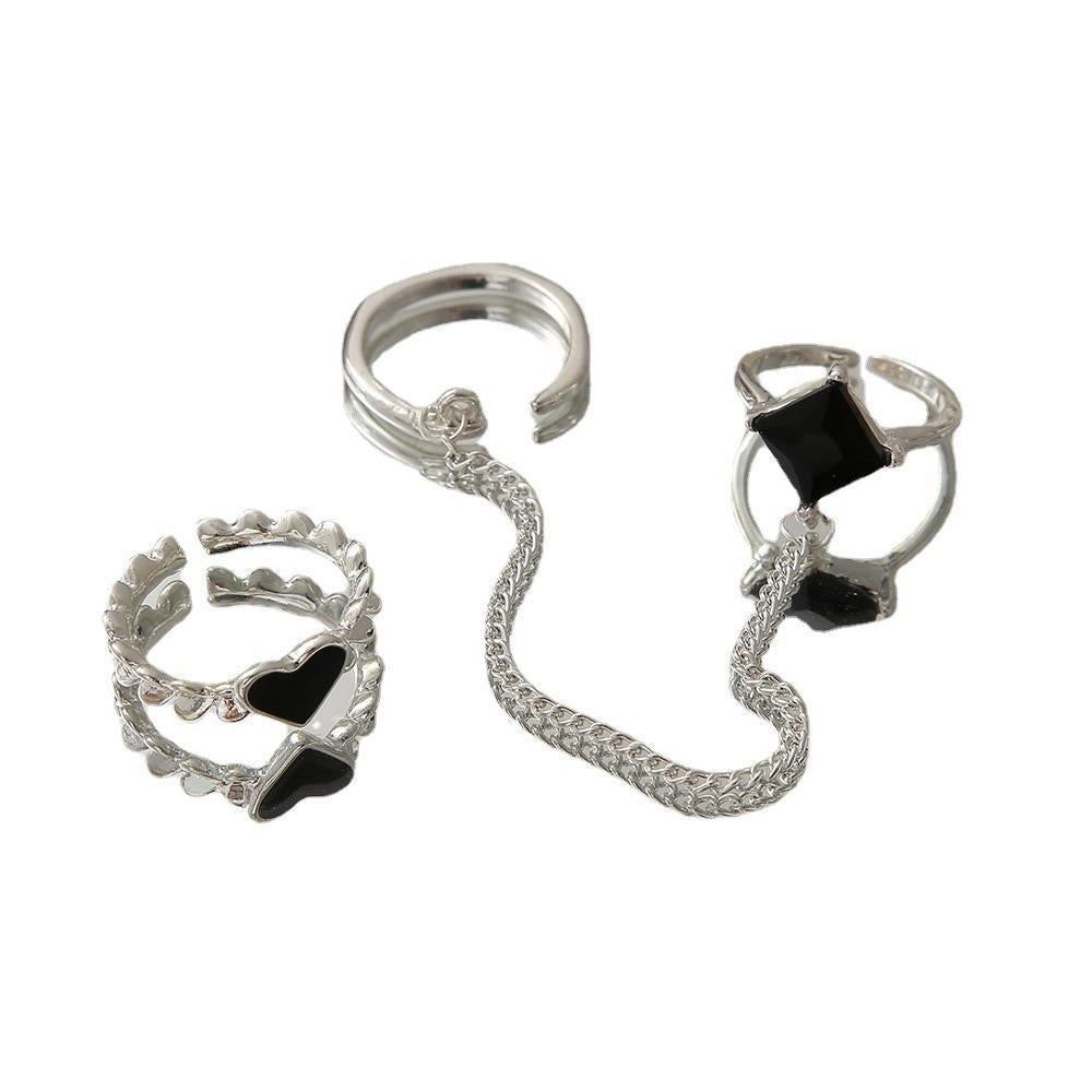 Chain Black Square Diamond Love Heart-shaped Suit Rings
