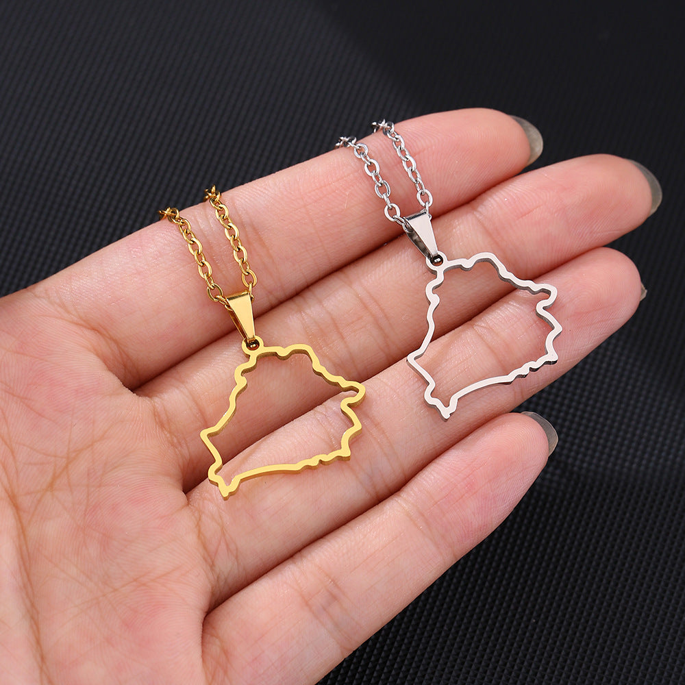 Women's & Men's Titanium Steel Hollow Gold Map Modeling Necklaces