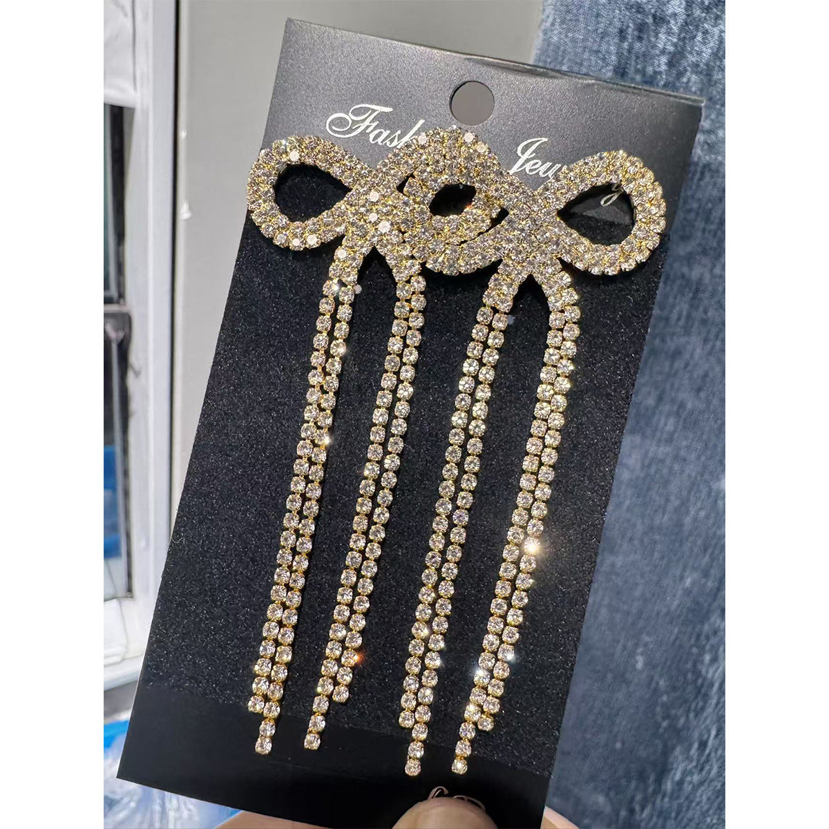 Bow Long Fringe Fashion Shiny Rhinestone Rings