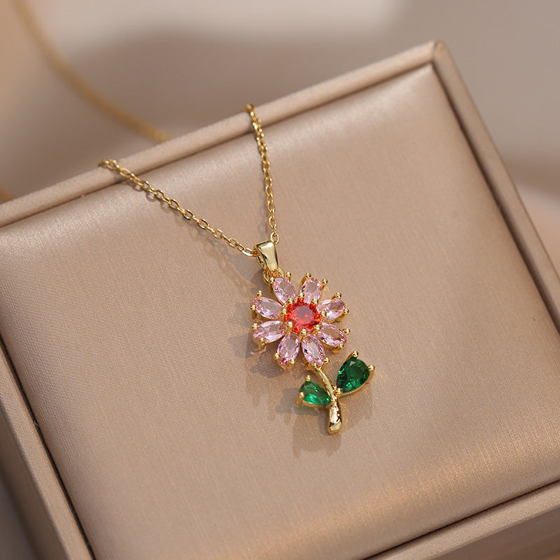 Women's Zircon Flower Special Interest Light Luxury Design Elegant Outfit Necklaces