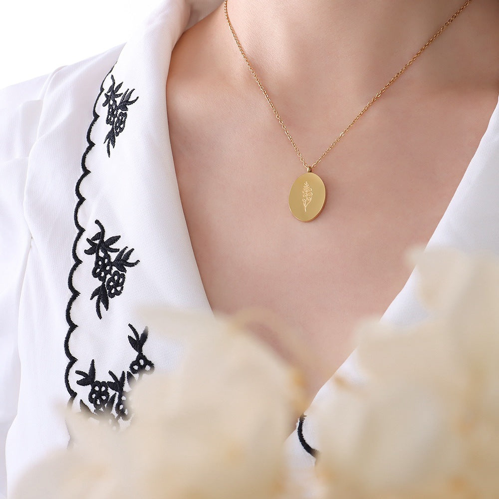 Carved Flower Titanium Steel Creative Design Necklaces