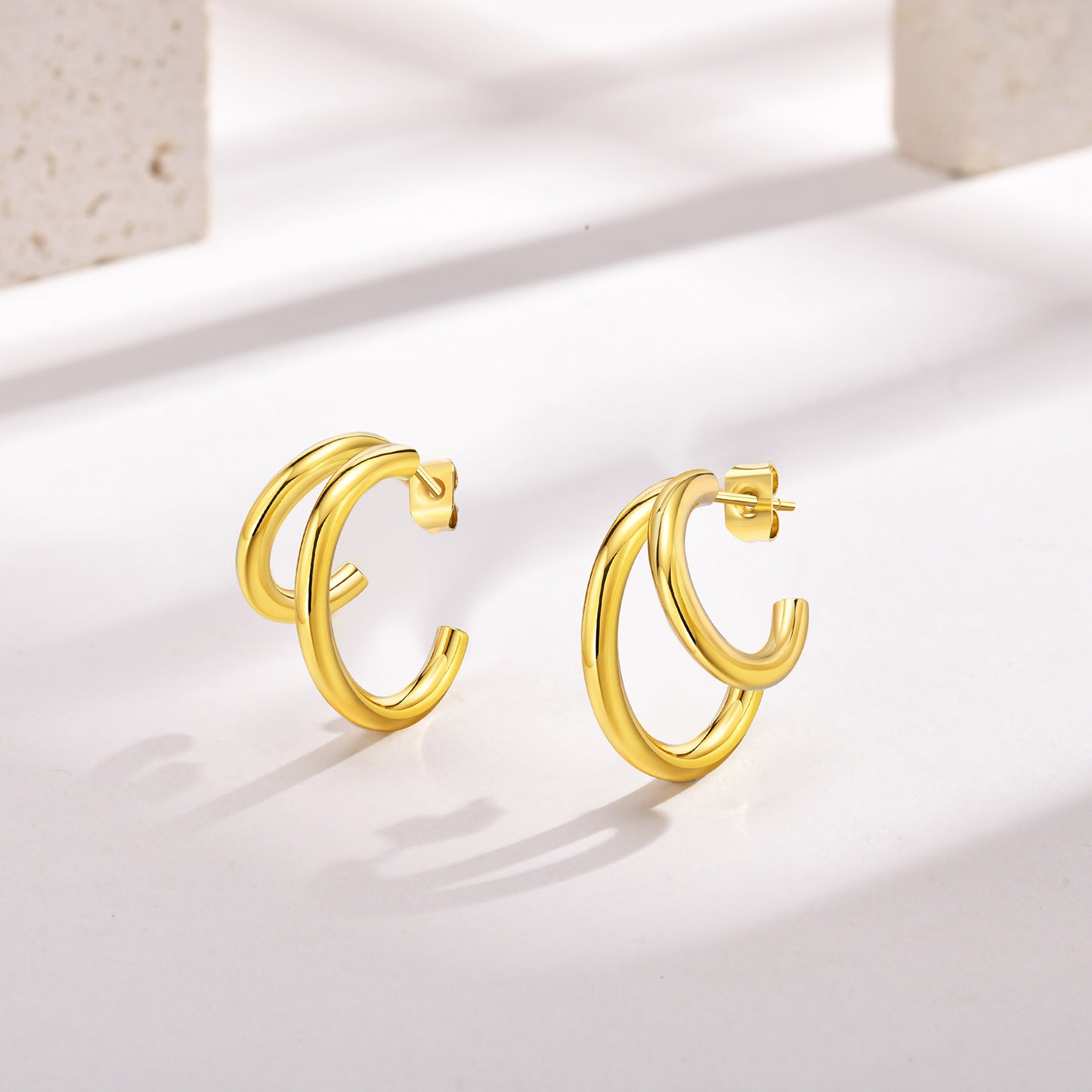 Women's Double Stainless Steel Three Tube Jewelry Earrings