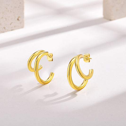 Women's Double Stainless Steel Three Tube Jewelry Earrings