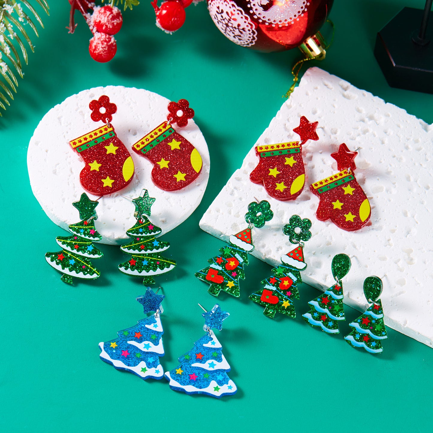 Women's Christmas Creative Cartoon Colorful Tree Acrylic Earrings