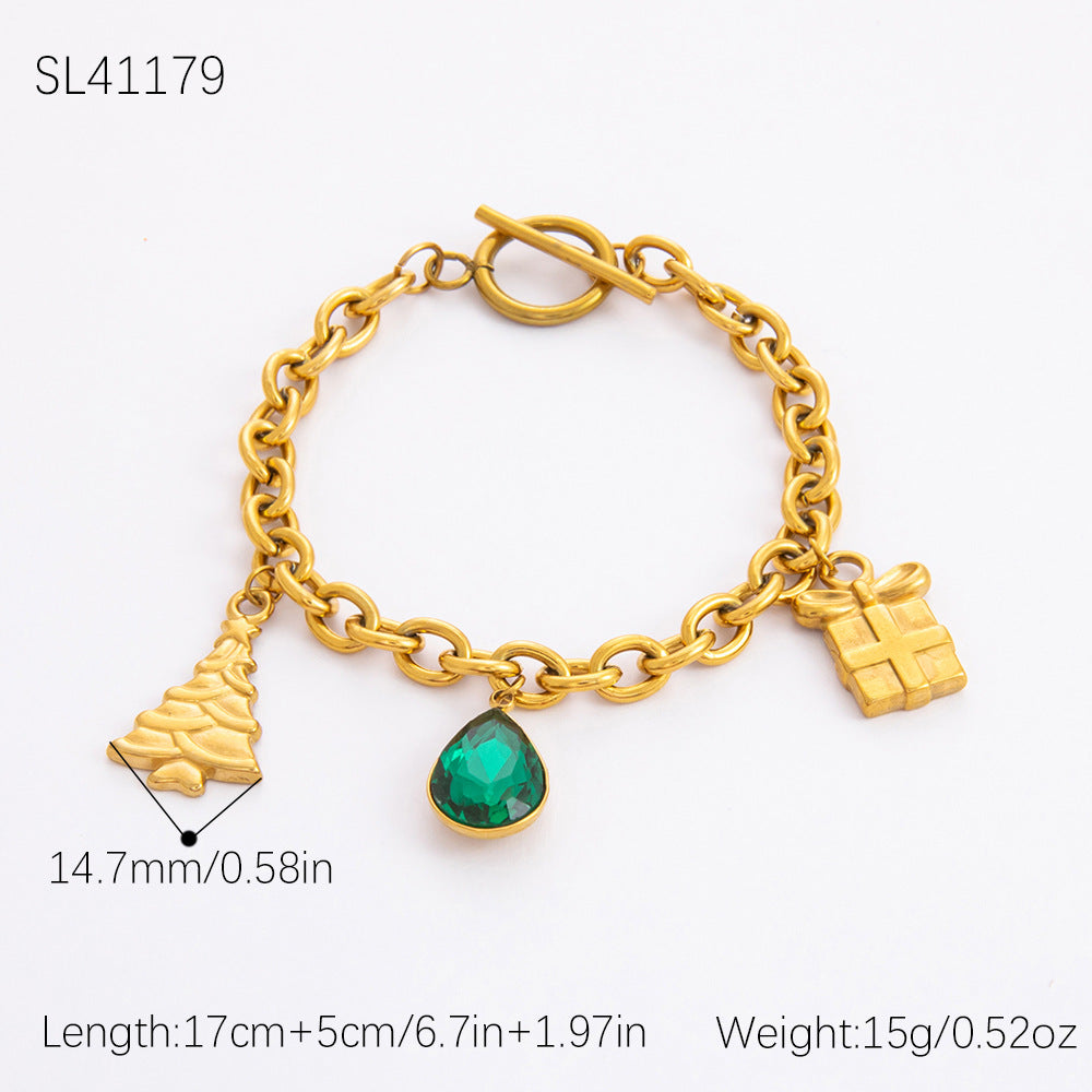 Gold Stainless Steel Christmas Elderly Snowman Necklaces
