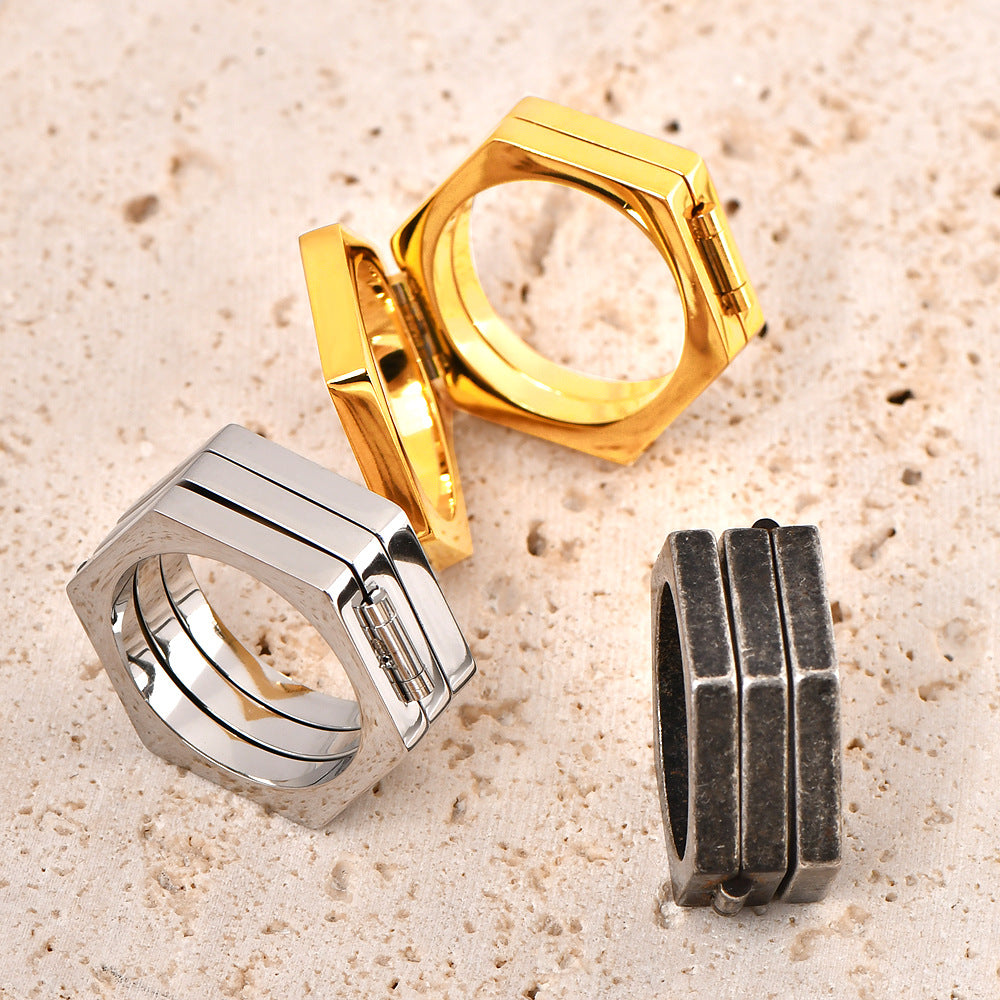 Men's Multilateral Simple Retro Titanium Steel Brass Rings