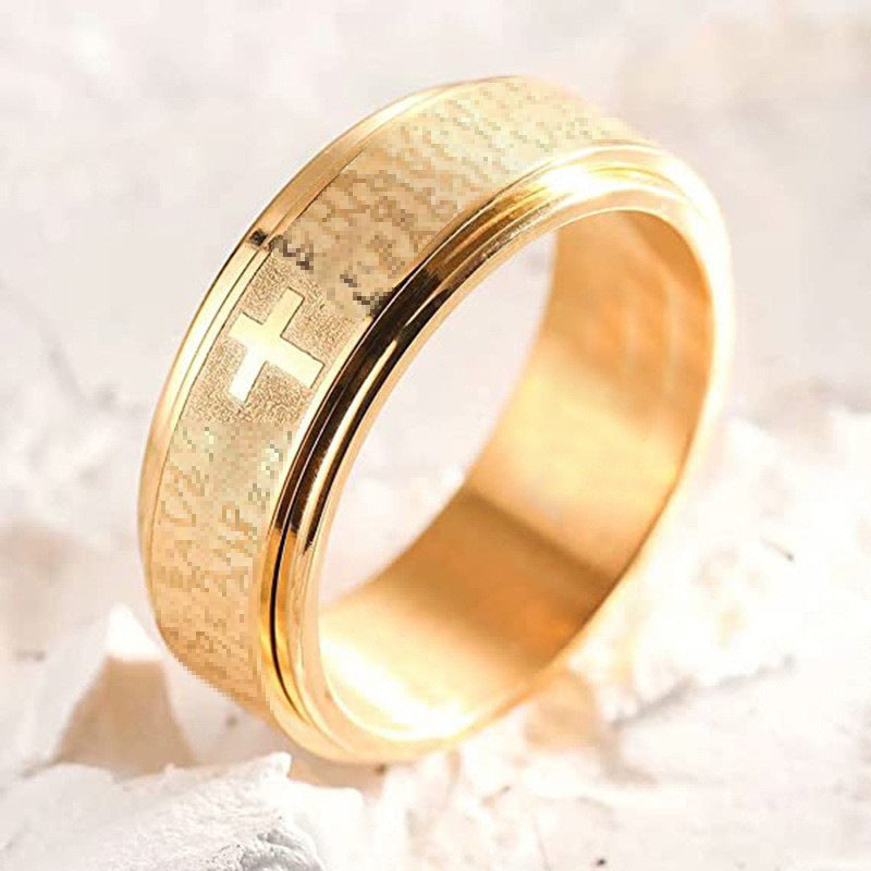 Inspirational Text Titanium Steel Rotatable Hand Rings