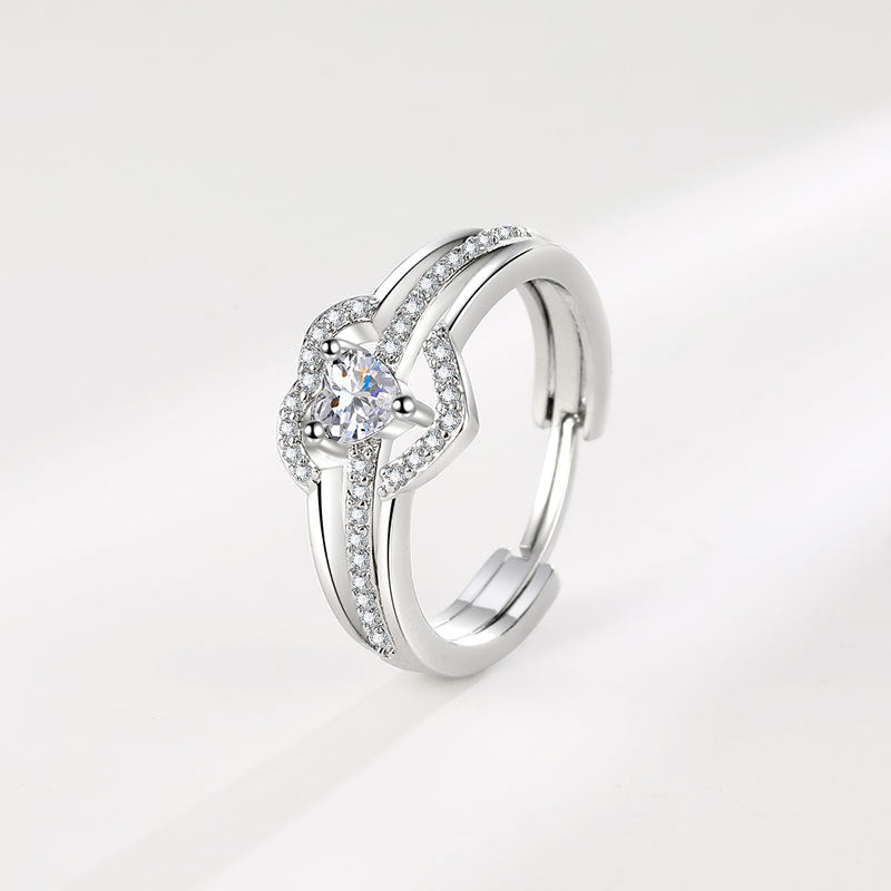 Women's Heart-shaped For Set Super Shiny Sweet Diamond Niche Rings