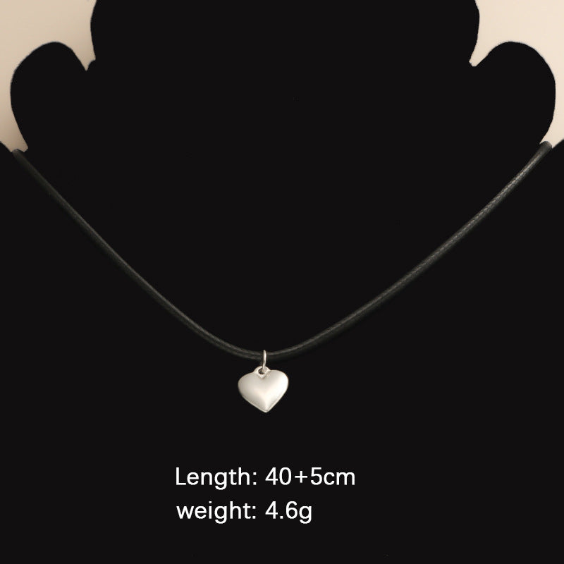Women's Three-dimensional Love For Hollow Heart Black Wax Rope Necklaces
