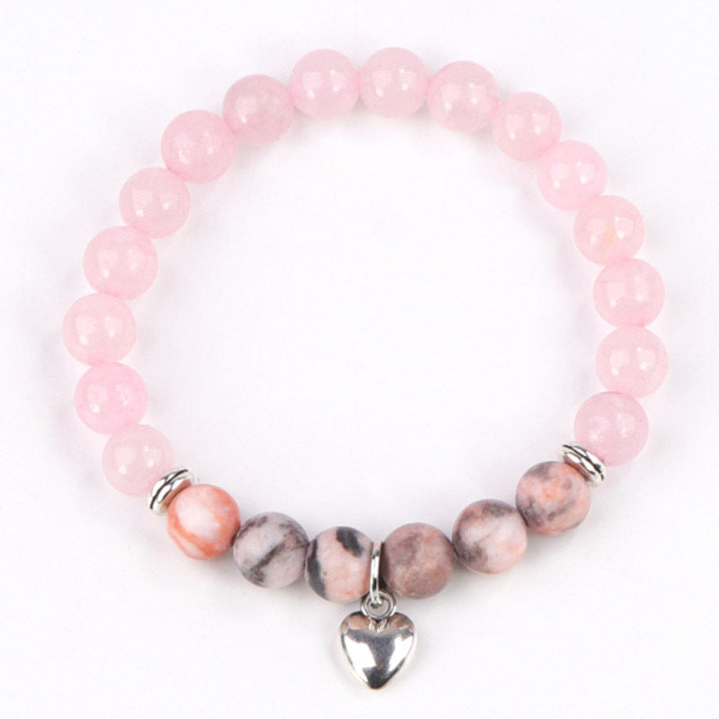 Women's & Men's Pink Zebra Stone Beads Love Elephant Bracelets