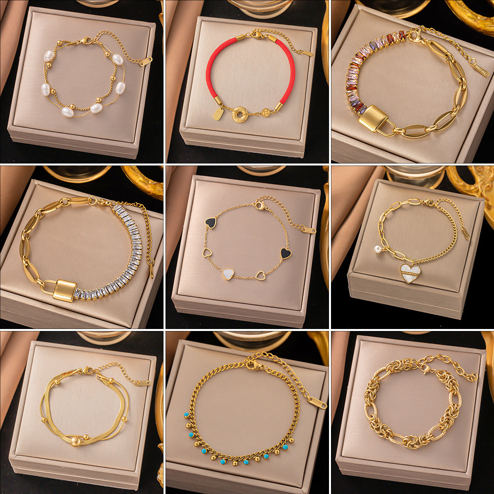 Red Rope Roman Numerals Double Peach Heart Bracelets