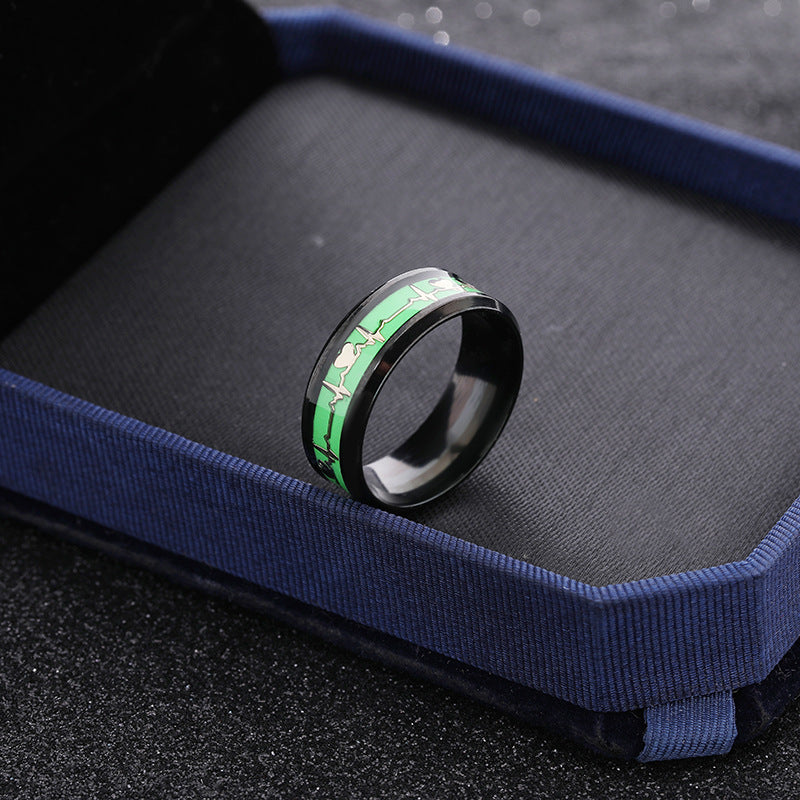 Stainless Steel Ornament Dragon Scale Luminous Ecg Couple Rings