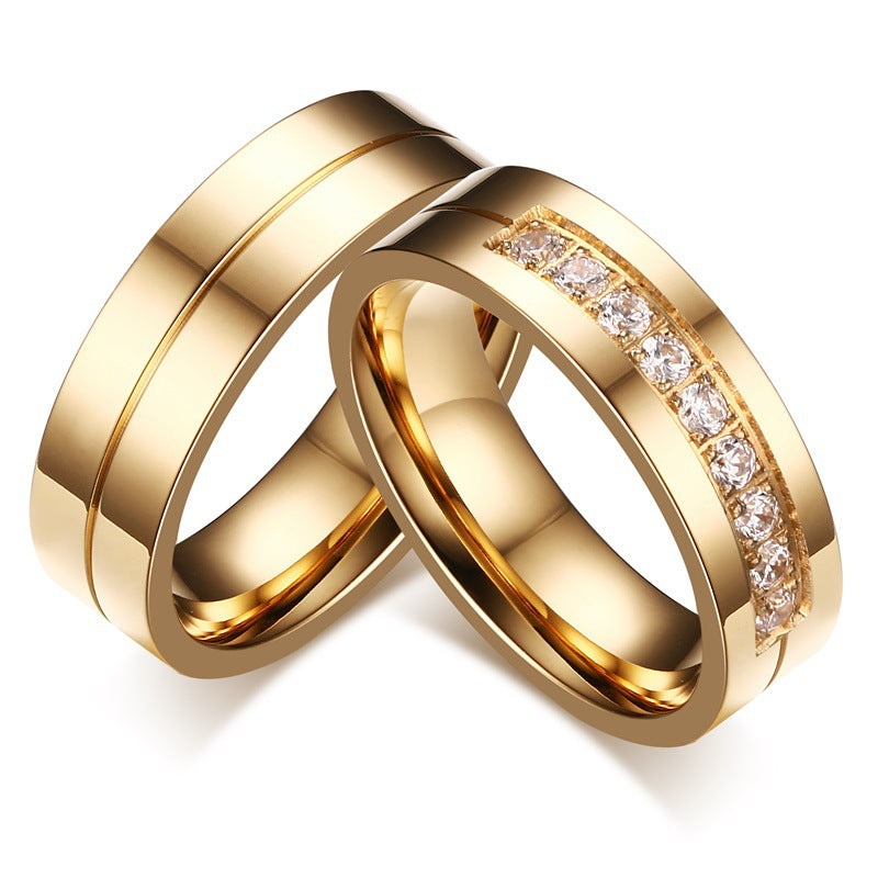 Titanium Steel Couple Electroplated Gold Inlaid Rings
