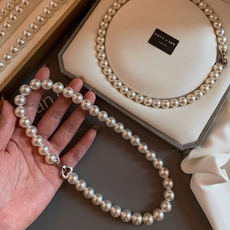 Australian White Heart Double Buckle Pearl Female Luxury Minority Necklaces