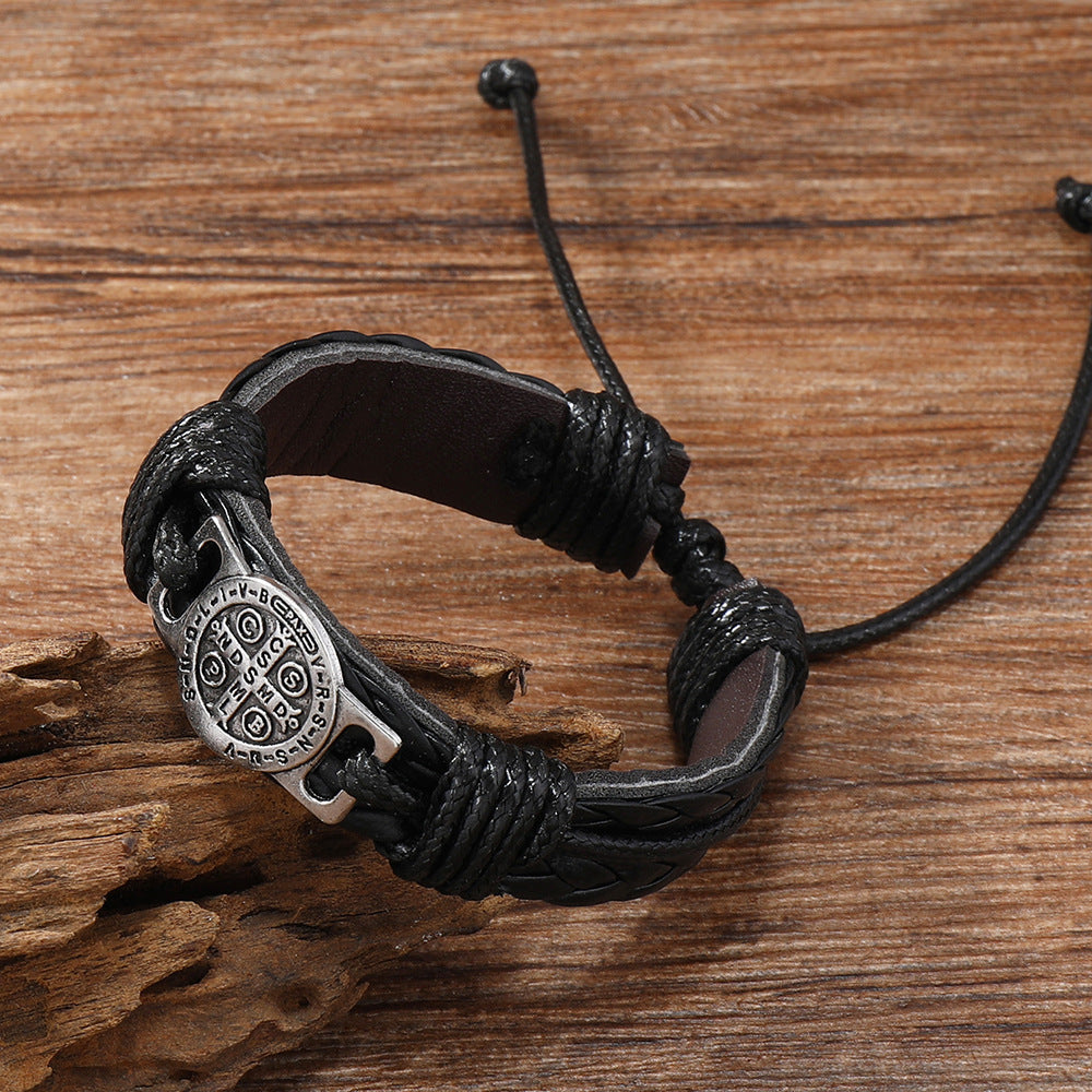 Men's Retro Hand-woven Leather Simple Pull Adjustable Bracelets