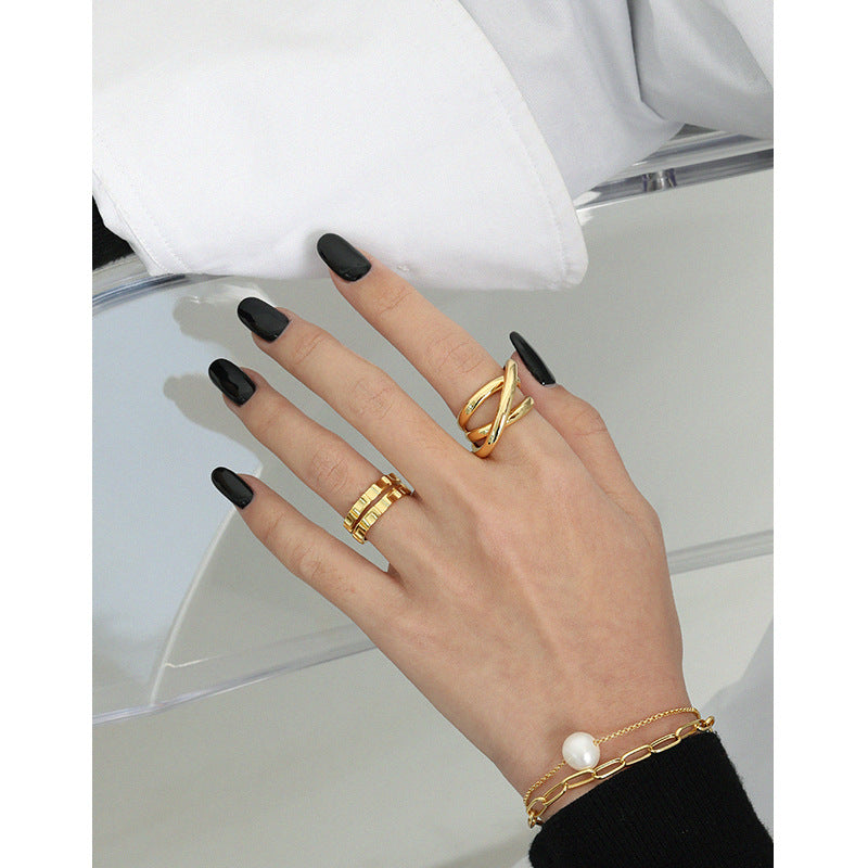 Women's Korean Style Niche Design Retro Distressed Winding Rings