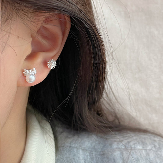 Bowknot Week Female Sier Needle Niche Earrings