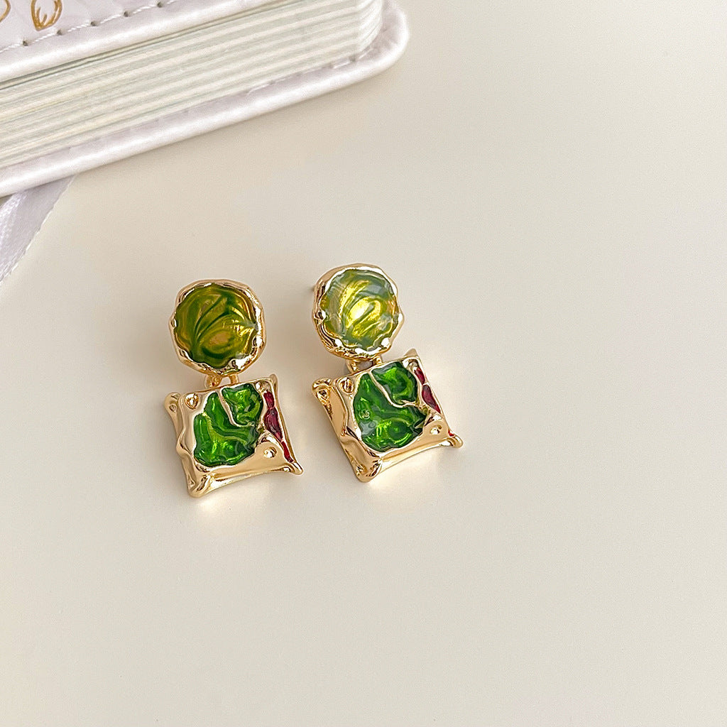 Women's Handmade Painted Glaze Flowers French Retro High-grade National Earrings