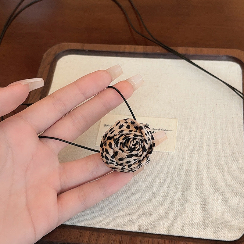 Leopard Rose Flower Black Rope Female Millennium Necklaces