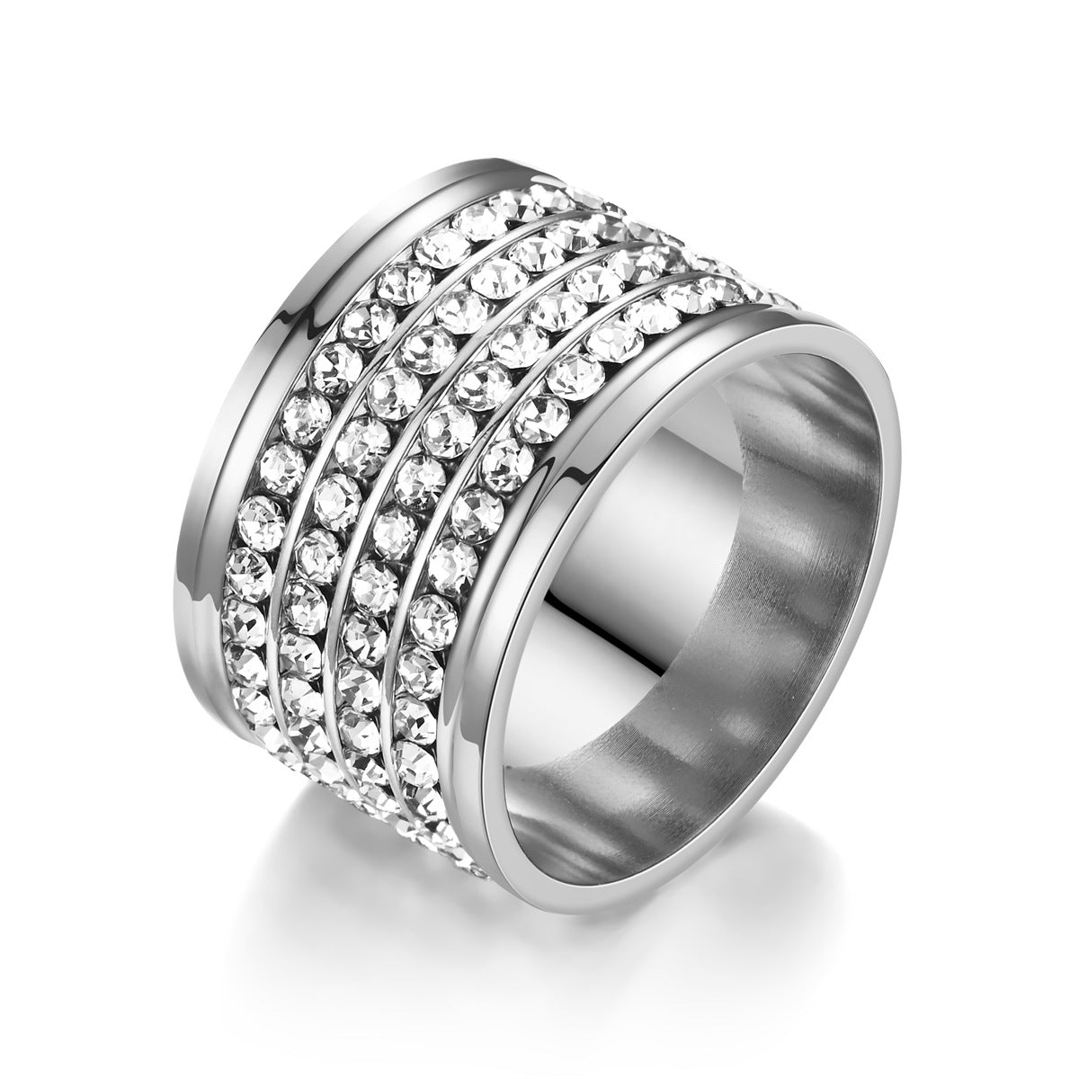 Wide Version Full Diamond Row Circle Rings
