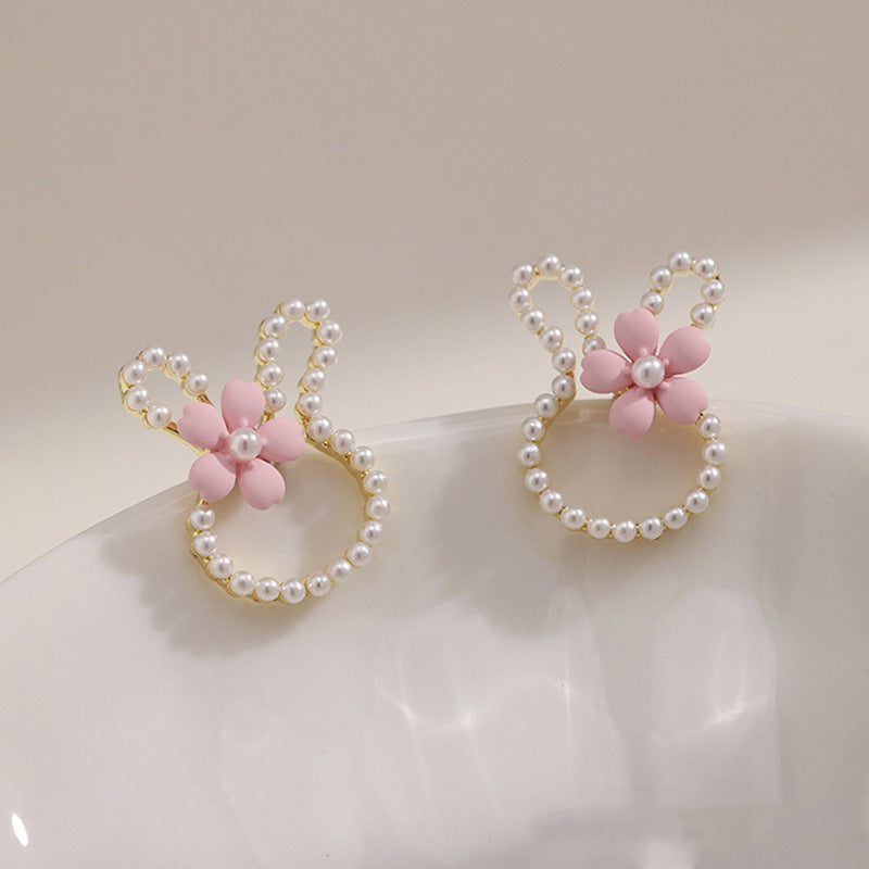 Sweet Style Bunny Ear Female Pearl Earrings