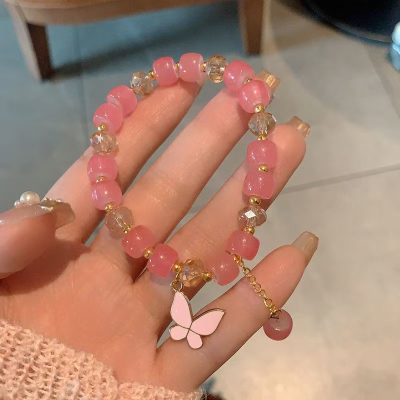 Imitation Jade Flower Butterfly Crystal Glass Bracelets