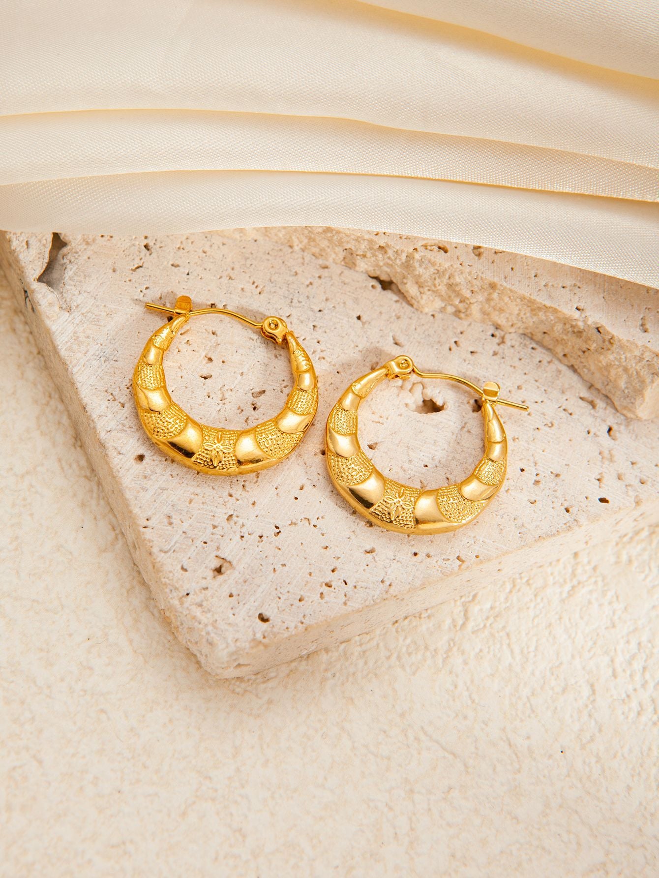 Stainless Steel Ginkgo Leaf Petals Golden Earrings
