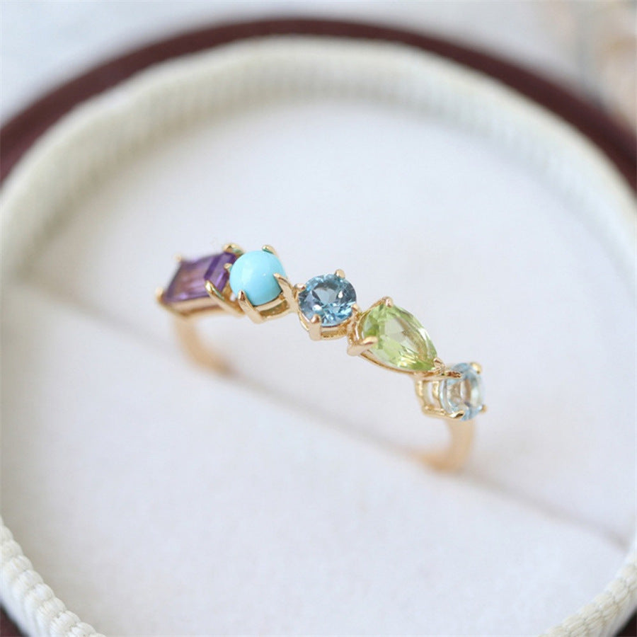 Sier Niche Gentle Natural Colored Gems Female Rings