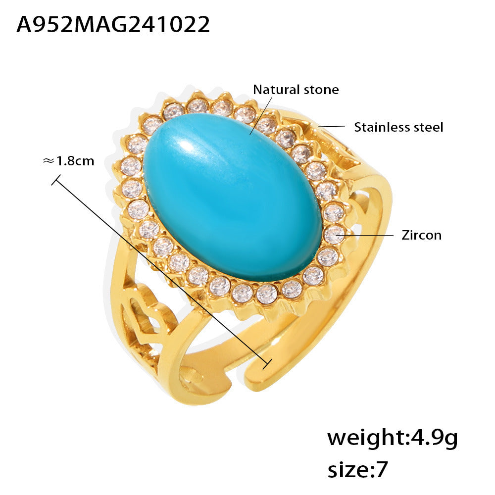 Zircon Oval Natural Stone Open Stainless Rings