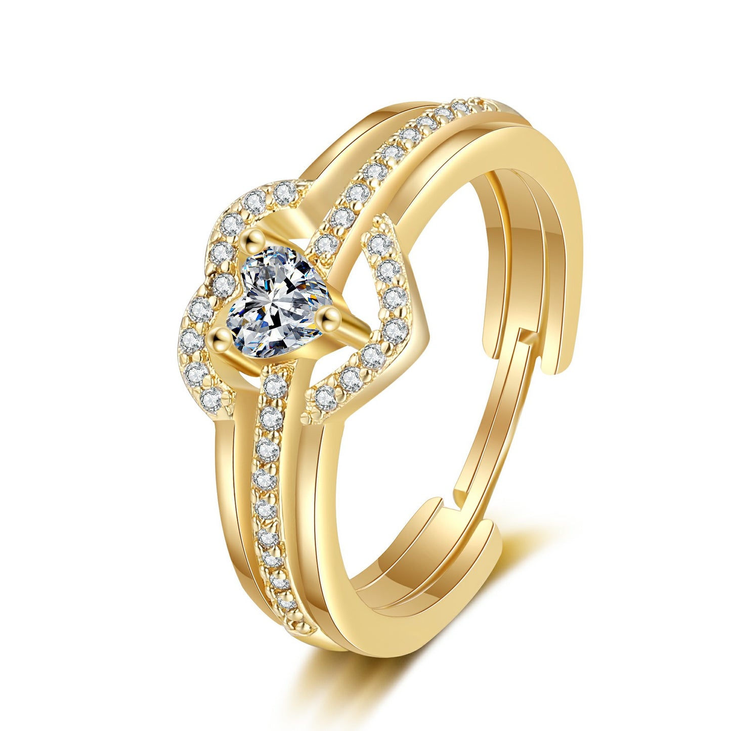 Women's Heart-shaped For Set Super Shiny Sweet Diamond Niche Rings