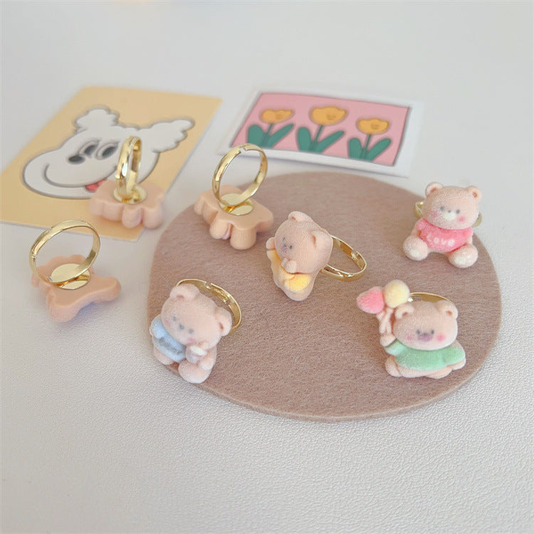 Women's Cute Girlish Style Flocking Three-dimensional Open Rings