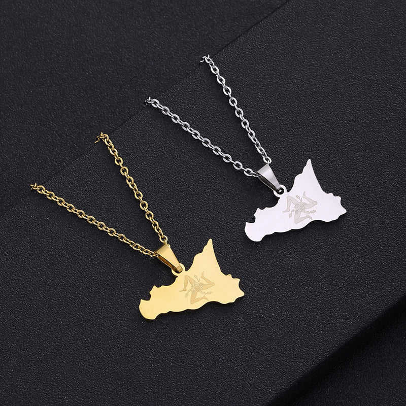 Women's Italy Sicily Map Flag Stainless Steel Necklaces